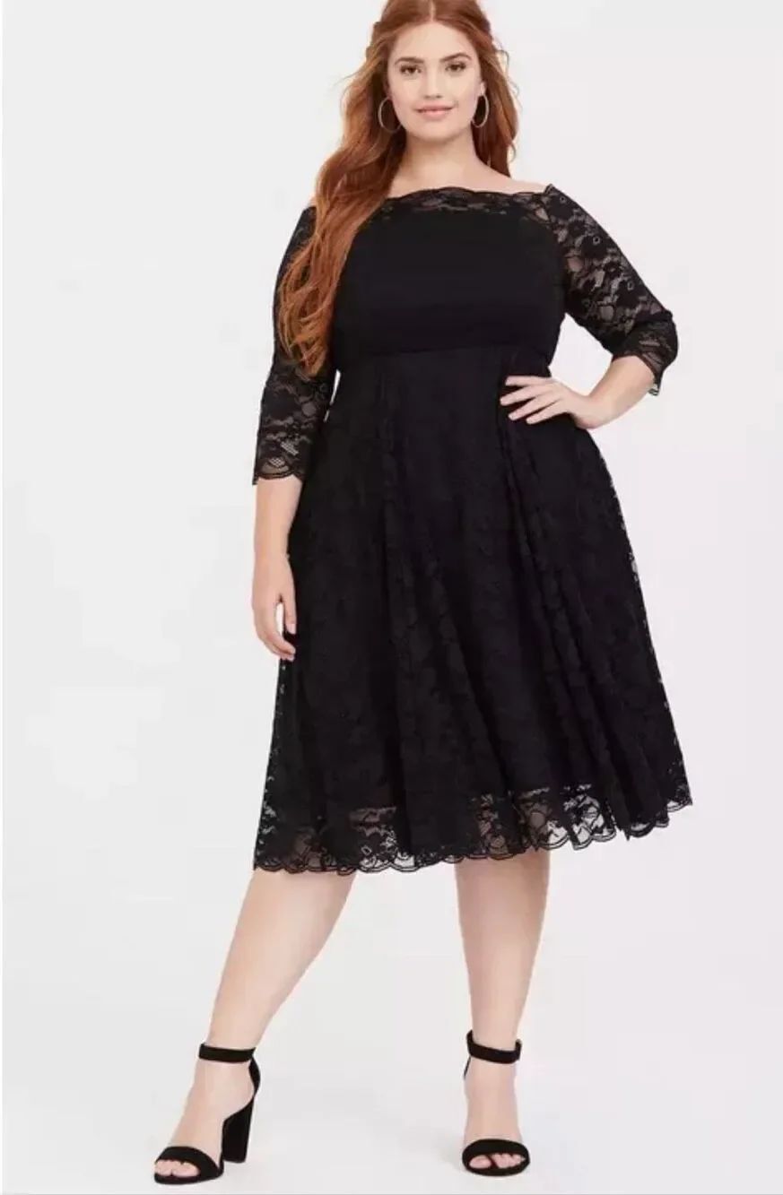 Torrid Black Lace Off Shoulder Skater Dress Special Occasion Size 22